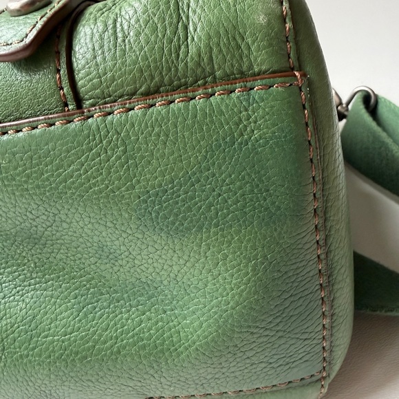 Fossil Maddox Green Leather Satchel Bag Rare - Picture 13 of 16